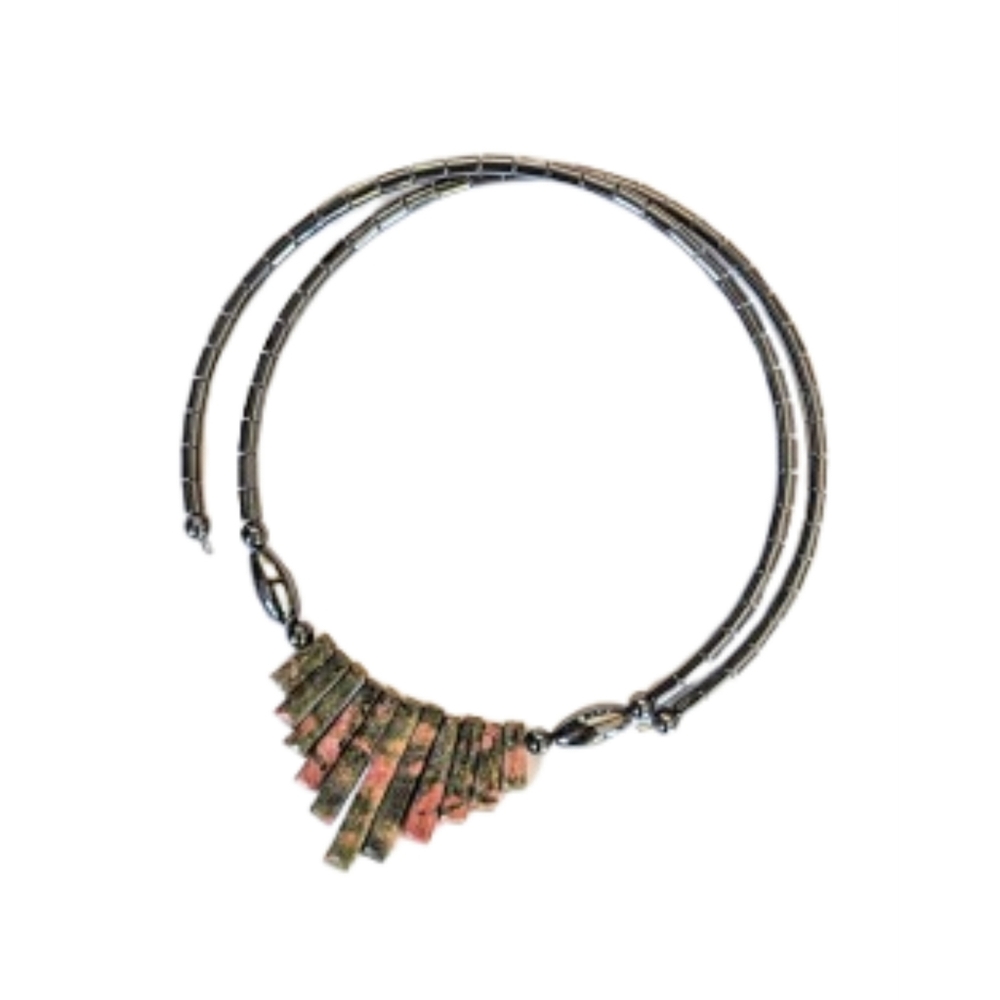 vintage 70's gemstone fan necklace